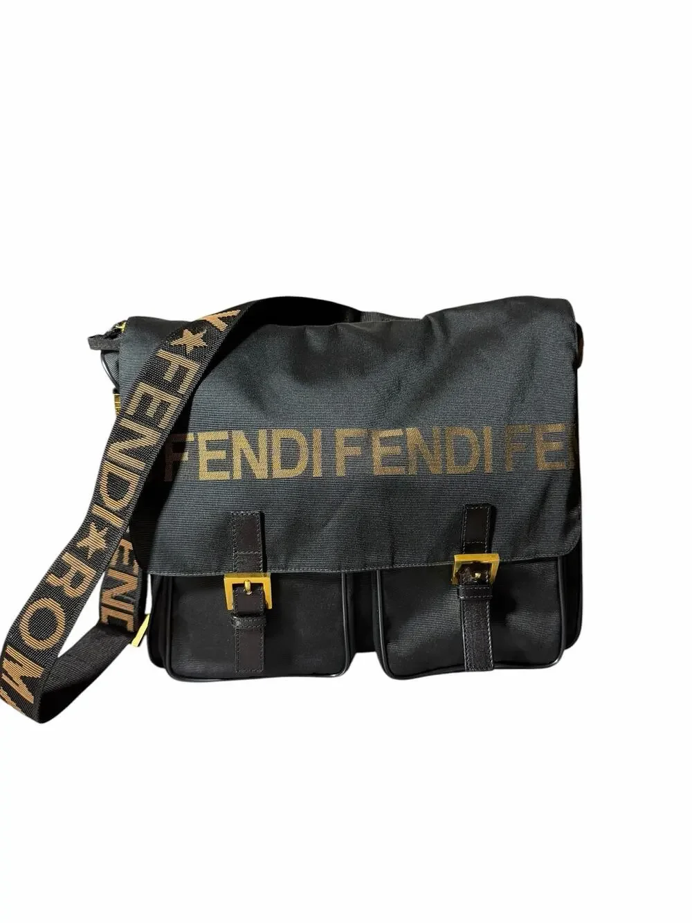 Fendi Messenger Bag AUTHENTIC Black Shoulder Crossbody Nylon EXCELLENT Condit